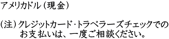 アメリカドル（現金）  （注）クレジットカード・トラベラーズチェックでの 　　お支払いは、一度ご相談ください。