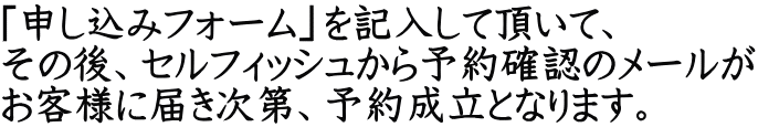 「申し込みフォーム」を記入して頂いて、 その後、セルフィッシュから予約確認のメールが お客様に届き次第、予約成立となります。