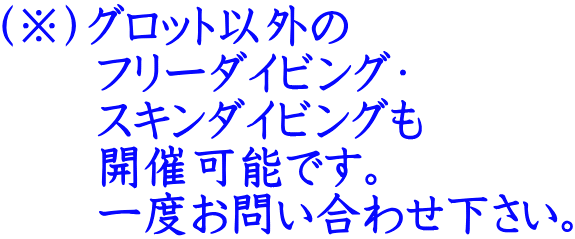 （※）グロット以外の 　　フリーダイビング・ 　　スキンダイビングも 　　開催可能です。 　　一度お問い合わせ下さい。